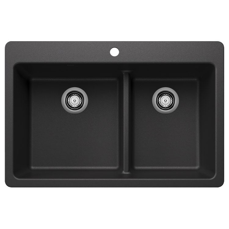 Kitchen Sink Liven 33 Inch 2 Bowls 60/40 Low Divide 3 Hole Anthracite Undermount/Drop-In Rectangle Silgranit - Image 1