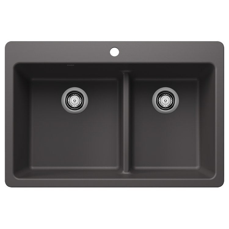 Kitchen Sink Liven 33 Inch 2 Bowls 60/40 Low Divide 3 Hole Cinder Undermount/Drop-In Rectangle Silgranit - Image 1