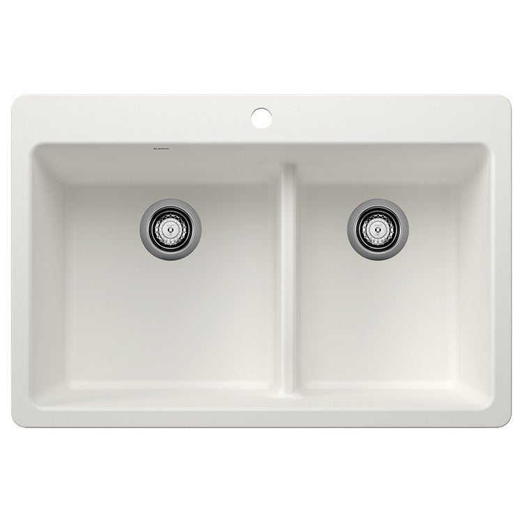 Kitchen Sink Liven 33 Inch 2 Bowls 60/40 Low Divide 3 Hole White Undermount/Drop-In Rectangle Silgranit - Image 1