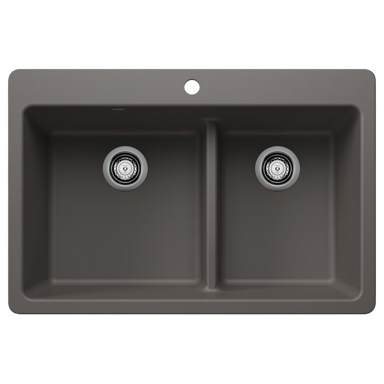 Kitchen Sink Liven 33 Inch 2 Bowls 60/40 Low Divide 3 Hole Volcano Gray Undermount/Drop-In Rectangle Silgranit - Image 1