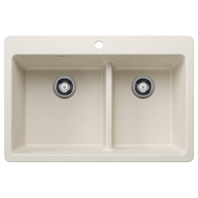 Kitchen Sink Liven 33 Inch 2 Bowls 60/40 Low Divide 3 Hole Soft White Undermount/Drop-In Rectangle Silgranit - Image 1