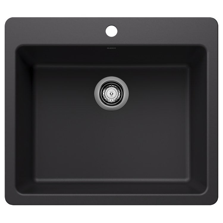 Kitchen Sink Liven 25 Inch 1 Bowls Single 2 Hole Coal Black Undermount/Drop-In Rectangle Silgranit - Image 1