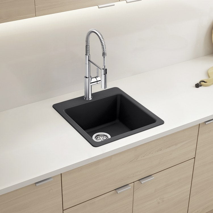 Kitchen Sink Liven 21 Inch 1 Bowls Single 2 Hole Coal Black Undermount/Drop-In Rectangle Silgranit - Image 2