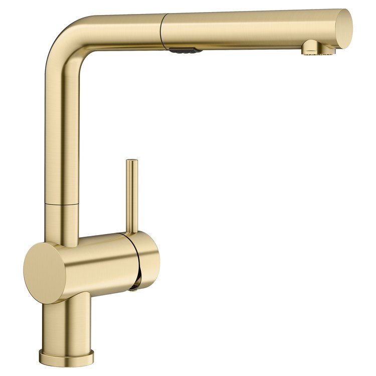 Kitchen Faucet Linus 1 Lever CALGreen CEC Satin Gold Pull-Out 2 Function L-Shaped 140 DEG Swivel 1 Hole 1.5 Gallons per Minute