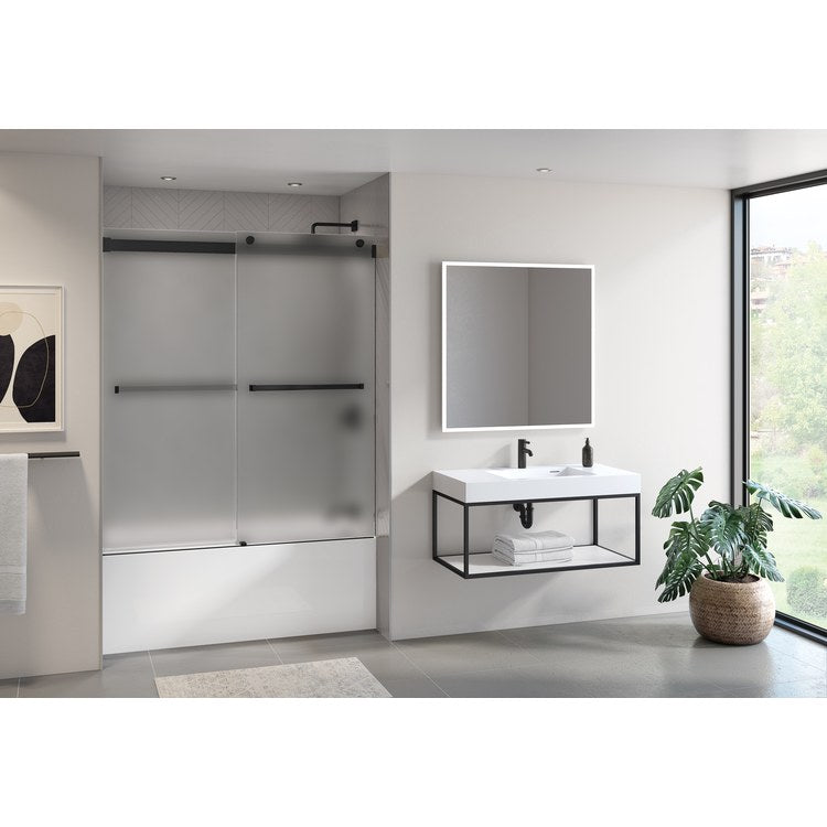 Tub and Shower Door Gemini 57 TO 65 Inch Matte Black Tempered 3/8 Inch for Shower