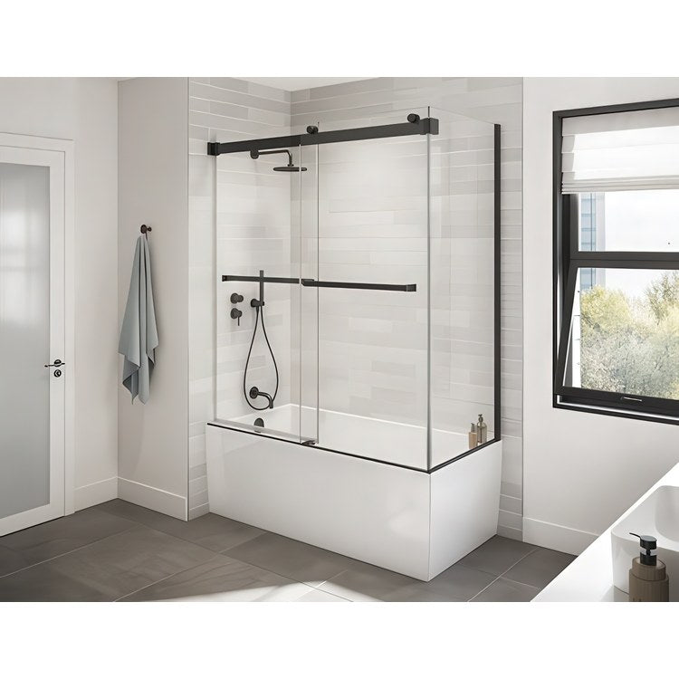 Tub and Shower Door Gemini Bypass Sliding 60 x 30 Inch Matte Black Tempered 3/8 Inch for Tub and Shower