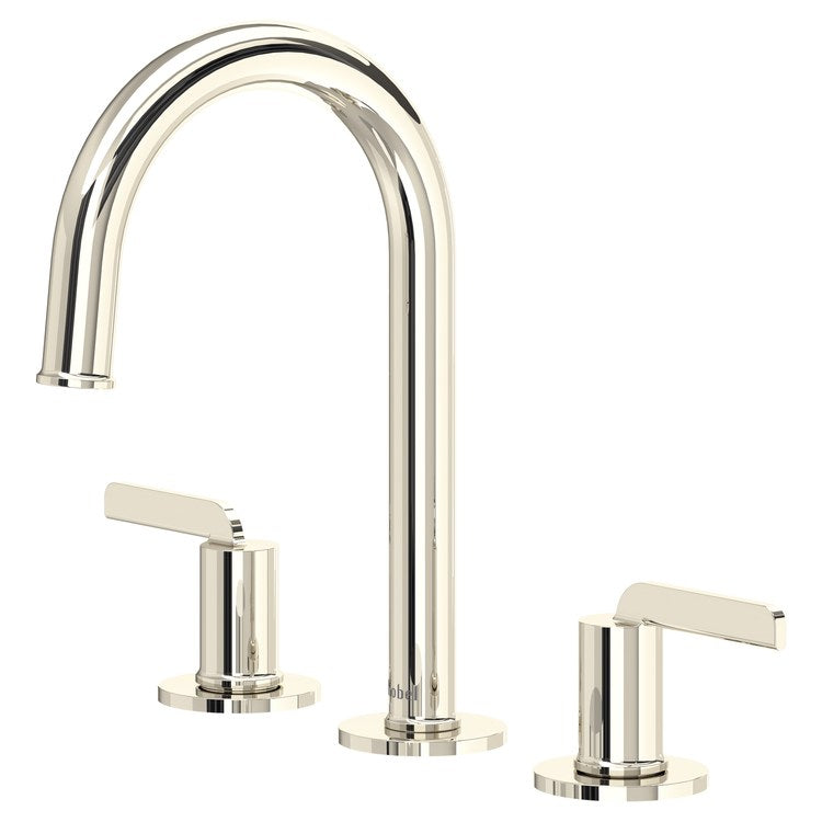 Lavatory Faucet Authentica Widespread 8 to 16 Inch Spread 2 Lever ADA Watersense Polished Nickel 1.2 Gallons per Minute Deck C-Spout Push-Pop 3 Hole