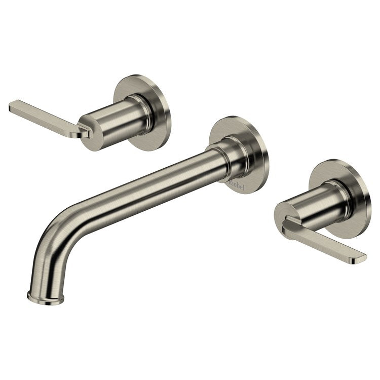Lavatory Faucet Authentica 8 Inch Spread 2 Lever ADA Watersense Brushed Nickel 1.2 Gallons per Minute Wall Mount Less Drain 3 Hole - Image 1