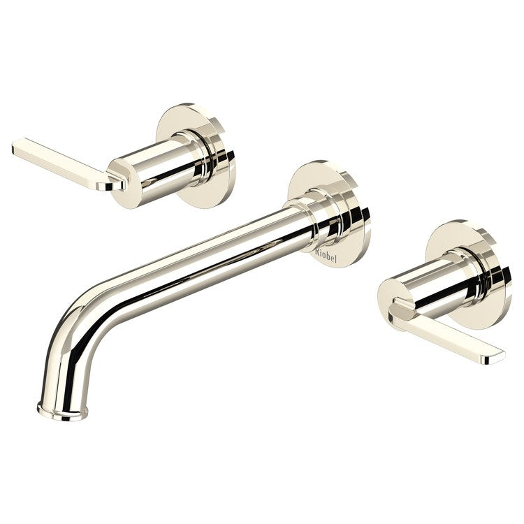 Lavatory Faucet Authentica 8 Inch Spread 2 Lever ADA Watersense Polished Nickel 1.2 Gallons per Minute Wall Mount Less Drain 3 Hole - Image 1