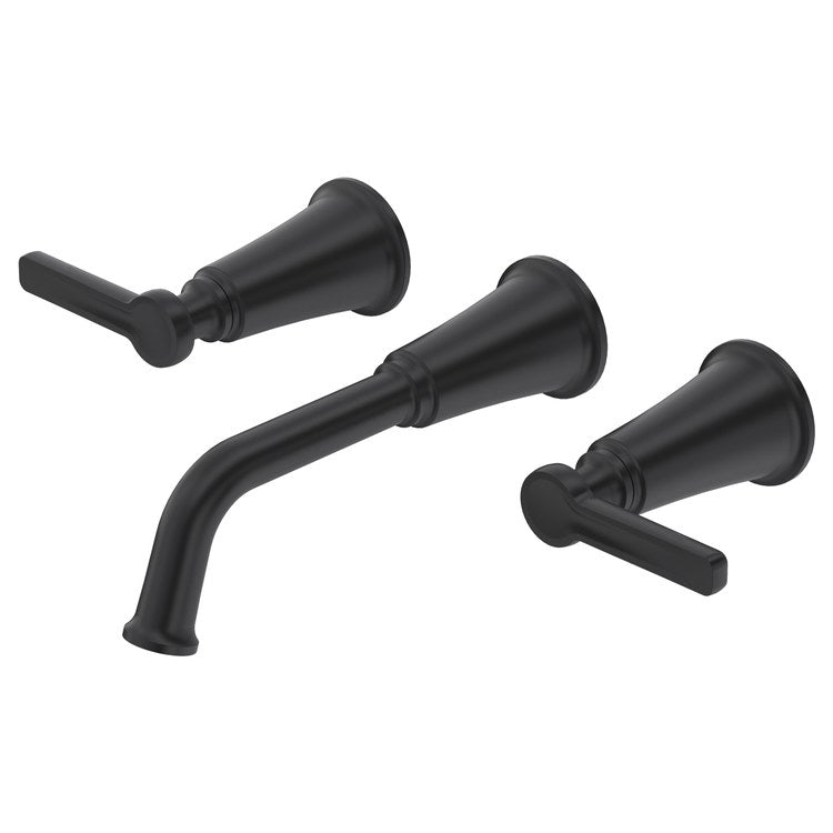 Lavatory Faucet Momenti Widespread 8 Inch Spread 3 Lever ADA Watersense Black 1.2 Gallons per Minute Wall Mount Less Drain 3 Hole - Image 1