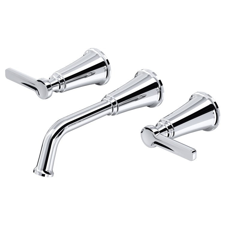 Lavatory Faucet Momenti Widespread 8 Inch Spread 3 Lever ADA Watersense Chrome 1.2 Gallons per Minute Wall Mount Less Drain 3 Hole - Image 1