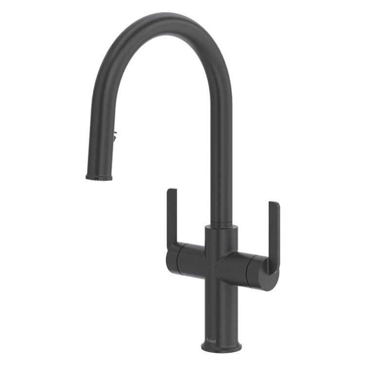 Kitchen Faucet Authentica 2 Lever ADA Black Pull Down 2 Function Gooseneck 360 DEG Swivel 1 Hole Deck 1.8 Gallons per Minute - Image 1