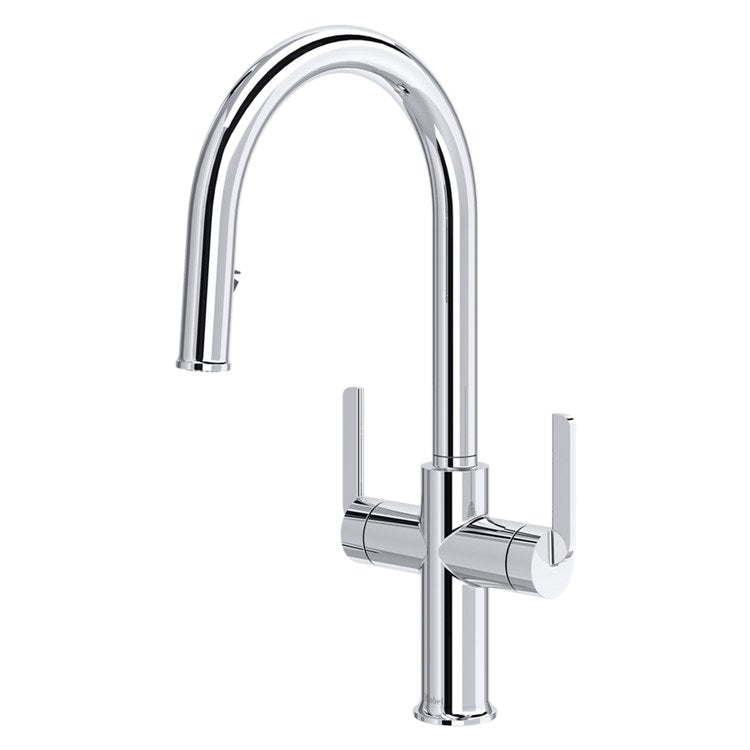 Kitchen Faucet Authentica 2 Lever ADA Chrome Pull Down 2 Function Gooseneck 360 DEG Swivel 1 Hole Deck 1.8 Gallons per Minute - Image 1