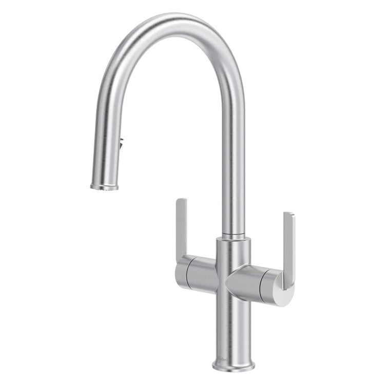Kitchen Faucet Authentica 2 Lever ADA Stainless Steel Pull Down 2 Function Gooseneck 360 DEG Swivel 1 Hole Deck 1.8 Gallons per Minute - Image 1