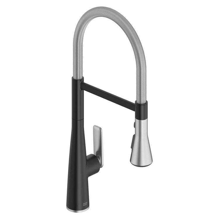 Kitchen Faucet Aspirations Semi-Pro with 2 Integral Check Valves 1 Lever ADA Matte Black/Stainless Steel Pull Down Gooseneck 360 DEG Swivel 1/3 Hole Deck Mount 1.8 Gallons per Minute
