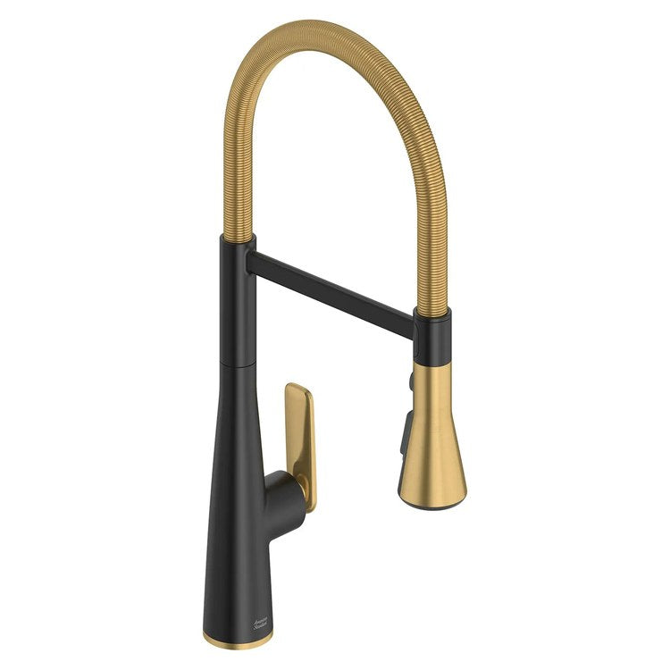 Kitchen Faucet Aspirations Semi-Pro with 2 Integral Check Valves 1 Lever ADA Matte Black/Brushed Cool Sunrise Pull Down Gooseneck 360 DEG Swivel 1/3 Hole Deck Mount 1.8 Gallons per Minute