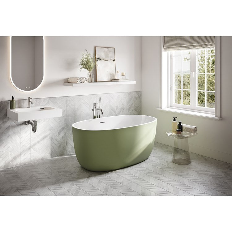 Freestanding Tub Aria Solfege 55-1/4 x 31-1/2 x 22-7/8 Inch Petite Gloss White/Matte Rosemary Green Center Drain Oval cUPC