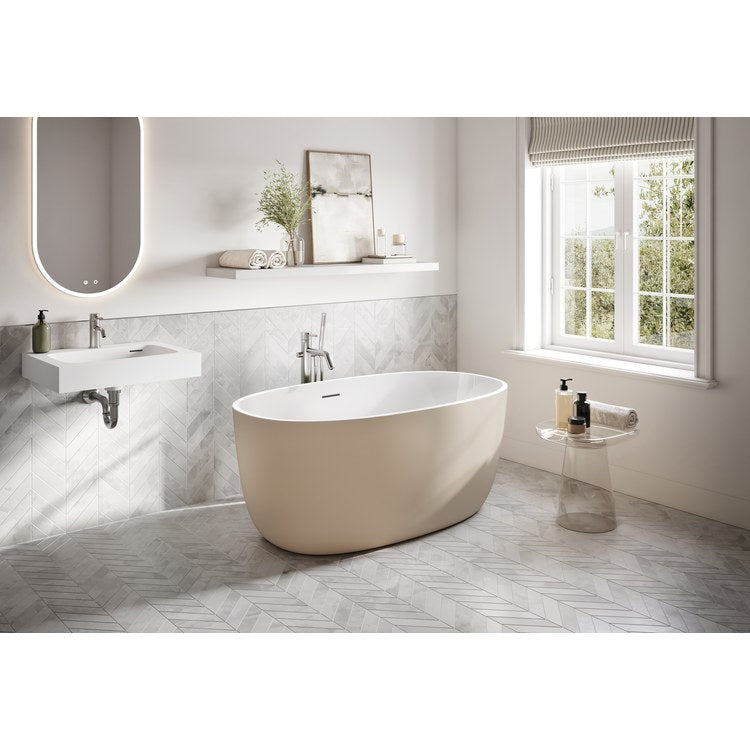 Freestanding Tub Aria Solfege 55-1/4 x 31-1/2 x 22-7/8 Inch Petite Gloss White/Matte Champagne Center Drain Oval cUPC