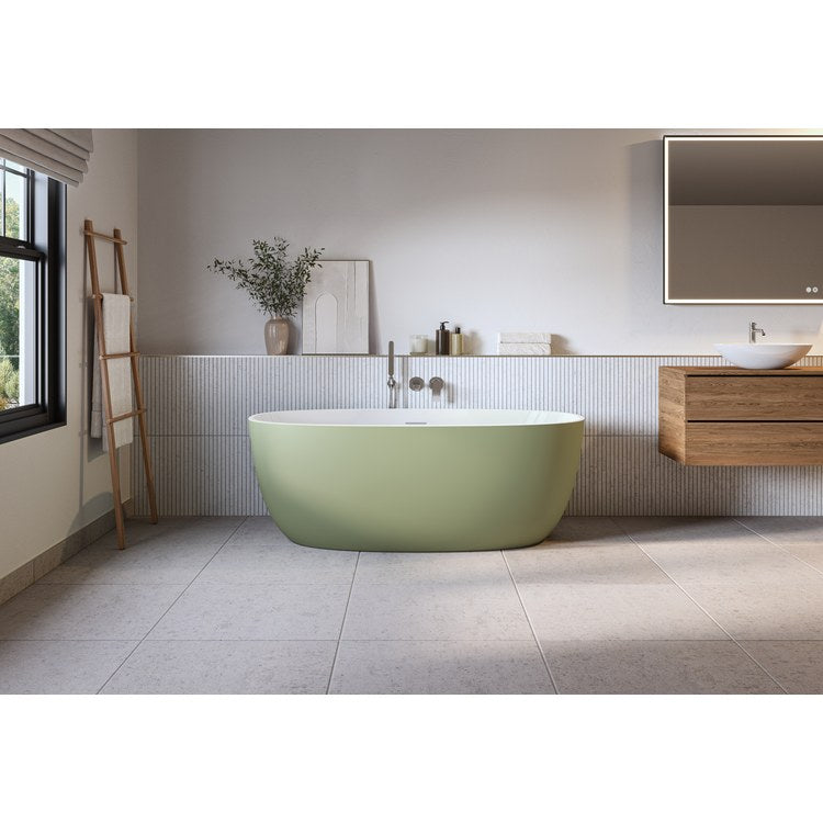 Freestanding Tub Aria Solfege 63 x 31-1/2 x 22-7/8 Inch Grande Gloss White/Matte Rosemary Green Center Drain Oval cUPC