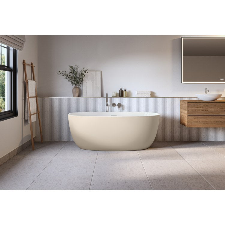 Freestanding Tub Aria Solfege 63 x 31-1/2 x 22-7/8 Inch Grande Gloss White/Matte Champagne Center Drain Oval cUPC
