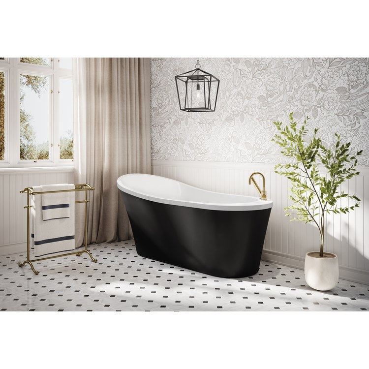 Freestanding Tub Opus Mezzo 60 x 29-1/8 x 29-1/8 Inch Petite 2 Piece with Integrated Deck Gloss White/Matte Black End Drain cUPC