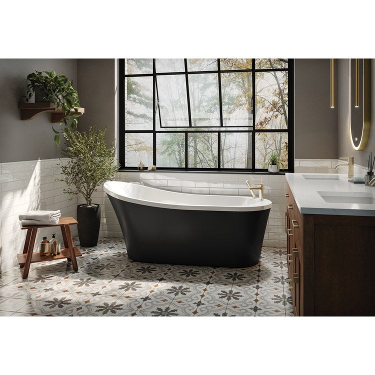 Freestanding Tub Opus Mezzo 66-7/8 x 29-3/4 x 29-1/8 Inch Grande 2 Piece with Integrated Deck Gloss White/Matte Black End Drain cUPC