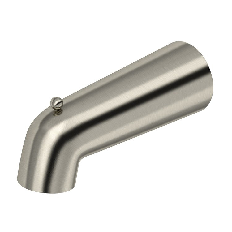 Tub Spout Round with Integrated Diverter Brushed Nickel 7-1/4 Inch Brass 1/2 Inch Copper Slip Fit - Image 1