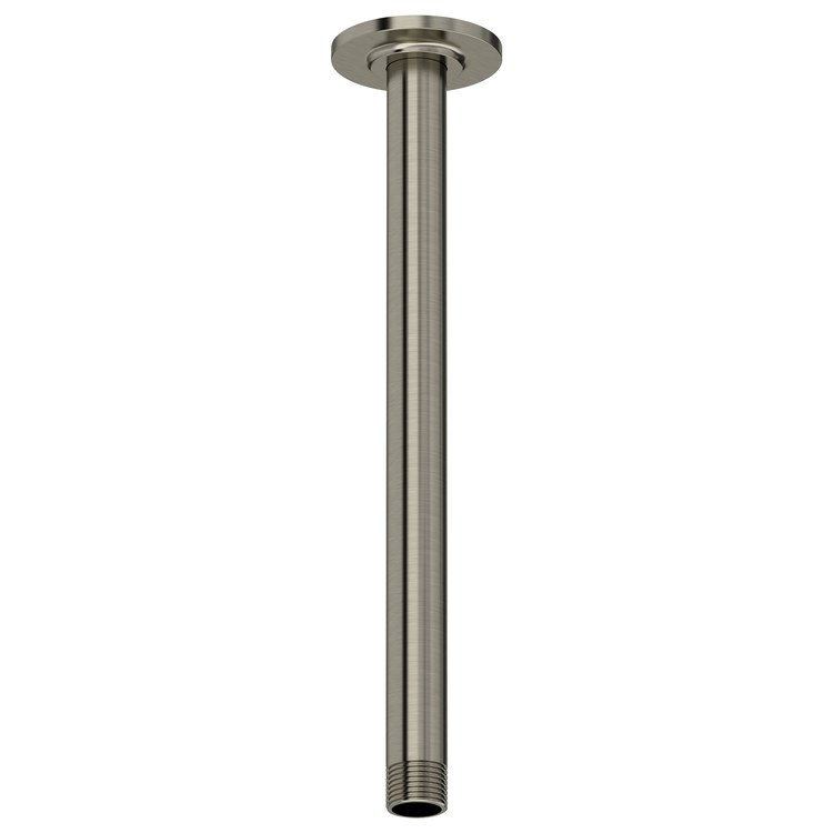 Shower Arm with Round Escutcheon Brushed Nickel 12 Inch 1/2IN Male NPT Brass Ceiling Mount - Image 1