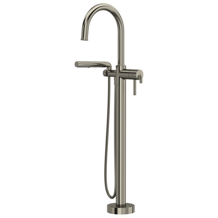 Tub Filler Trim Momenti 2 Lever Brushed Nickel ADA 8 Inch Spread Wall Mount 10 Gallons per Minute - Image 1