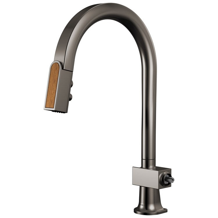 Kitchen Faucet Frank Lloyd Wright Less Handle CALGreen Brilliance Black Onyx/Wood Pull Down 2 Function 360 DEG Swivel 1 Hole Deck Mount MagneDock/Touch-Clean 1.8 Gallons per Minute - Image 1