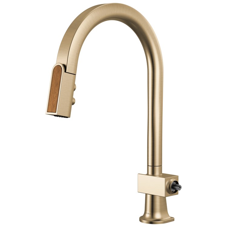 Kitchen Faucet Frank Lloyd Wright Less Handle CALGreen Brilliance Luxe Gold/Wood Pull Down 2 Function 360 DEG Swivel 1 Hole Deck Mount MagneDock/Touch-Clean 1.8 Gallons per Minute - Image 1