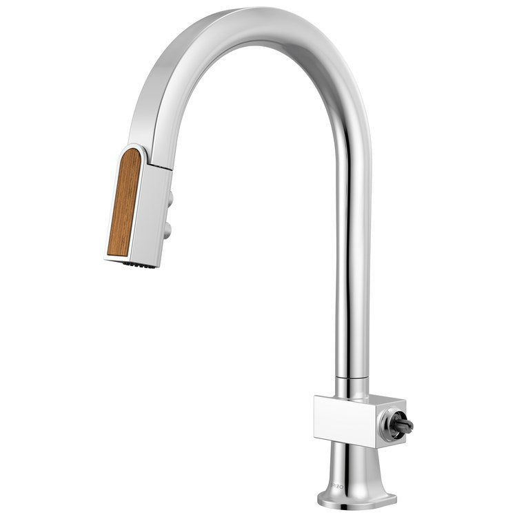 Kitchen Faucet Frank Lloyd Wright Less Handle CALGreen Polished Chrome/Wood Pull Down 2 Function 360 DEG Swivel 1 Hole Deck Mount MagneDock/Touch-Clean 1.8 Gallons per Minute - Image 1