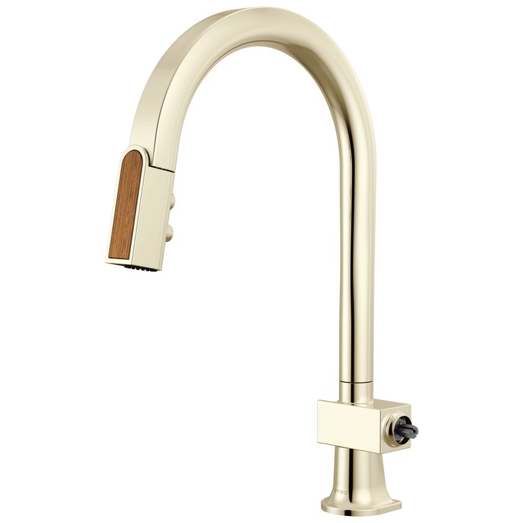 Kitchen Faucet Frank Lloyd Wright Less Handle CALGreen Brilliance Polished Nickel/Wood Pull Down 2 Function 360 DEG Swivel 1 Hole Deck Mount MagneDock/Touch-Clean 1.8 Gallons per Minute - Image 1