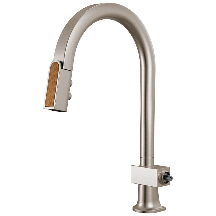 Kitchen Faucet Frank Lloyd Wright Less Handle CALGreen Brilliance Stainless/Wood Pull Down 2 Function 360 DEG Swivel 1 Hole Deck Mount MagneDock/Touch-Clean 1.8 Gallons per Minute - Image 1