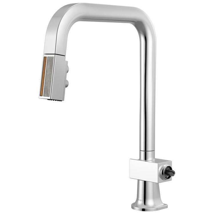 Kitchen Faucet Frank Lloyd Wright 1 Less Handle CALGreen Polished Chrome/Wood/Concrete Pull Down 2 Function U-Shaped 360 DEG Swivel 1 Hole Deck Mount MagneDock/Touch-Clean 1.8 Gallons per Minute - Image 1