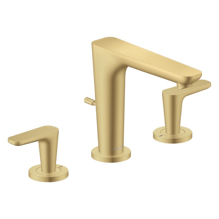 Lavatory Faucet Citterio C Widespread 8 Inch Spread 2 Lever Cubic Cut ADA WaterSense Brushed Gold Optic 1.2 Gallons per Minute Deck Mount Pop-Up 3 Hole EcoRight AirPower Comfort Zone - Image 1