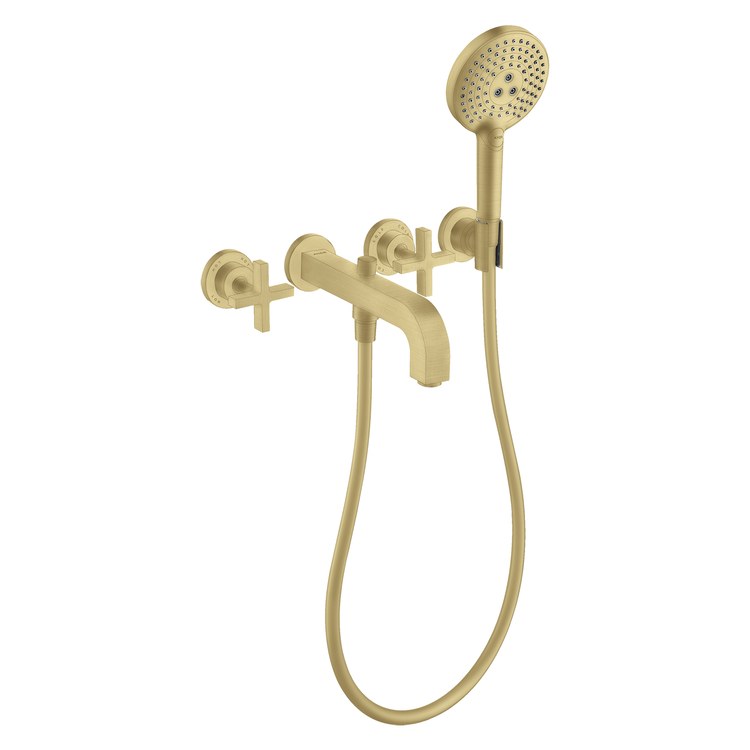 Roman Tub Trim Citterio Wall Mount with Handshower 2 Cross Brushed Gold Optic WaterSense 8 Inch Spread 3 Hole 5.0 Gallons per Minute - Image 1
