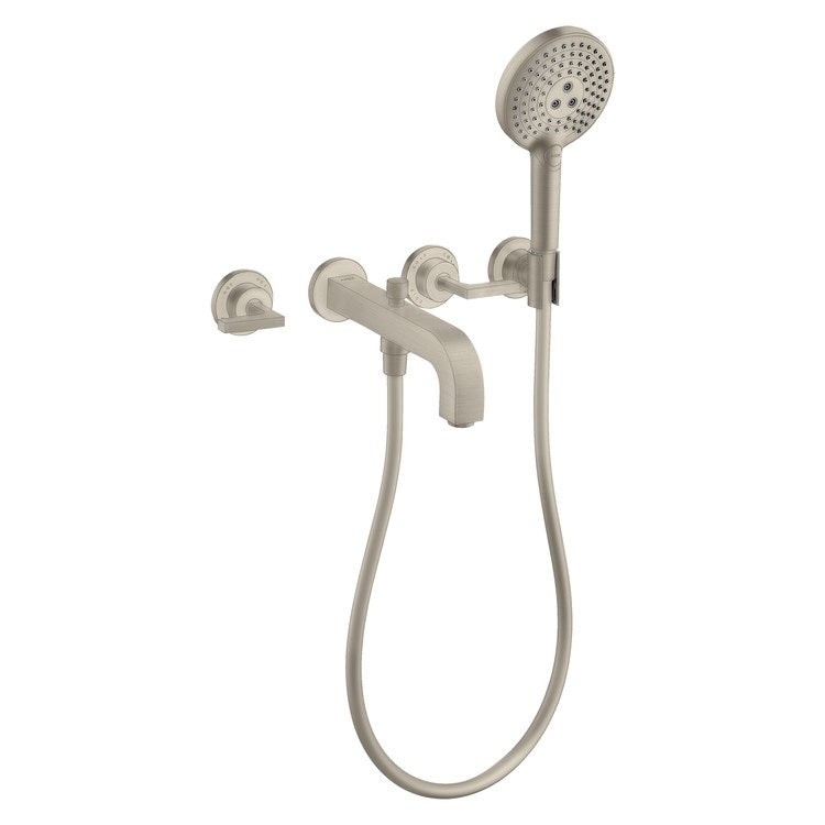 Roman Tub Trim Citterio with Handshower 2 Lever Brushed Nickel WaterSense 8 Inch Spread 3 Hole 5.0 Gallons per Minute