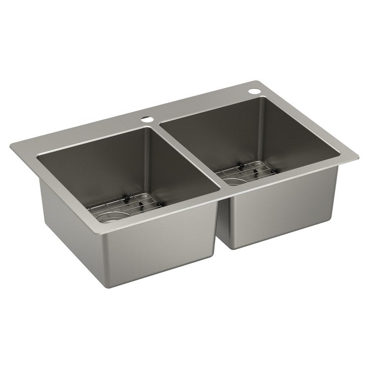 Kitchen Sink Prep 33 x 22 Inch 2 Bowls 2 Hole Stainless Steel Dual Mount Rectangle Stainless Steel - Image 1