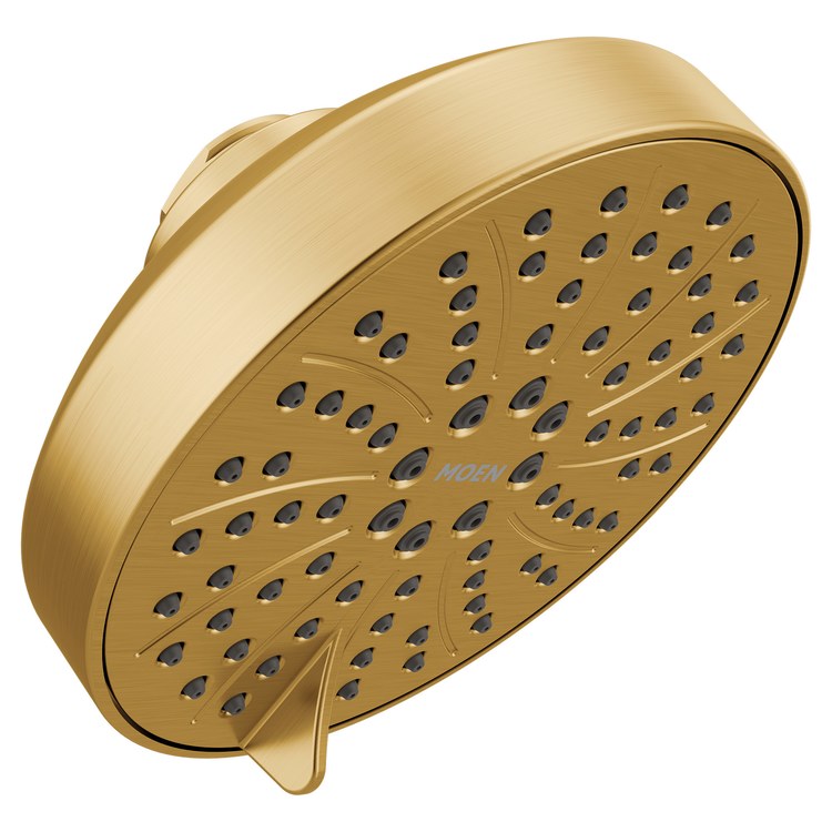 Showerhead 6 Functions Eco-Performance Brushed Gold 4-1/2 Inch 1.75 Gallons per Minute Wide Coverage Downpour Massage Relaxing Spray Rinse Full Spray - Image 1