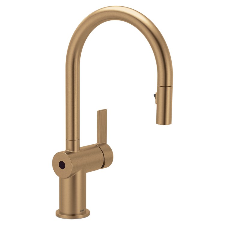 Kitchen Faucet Cia 1 Lever ADA CALGreen Bronzed Gold Pull Down High Arc 360 DEG Swivel 1/3 Hole MotionSense Wave 1.5 Gallons per Minute - Image 1