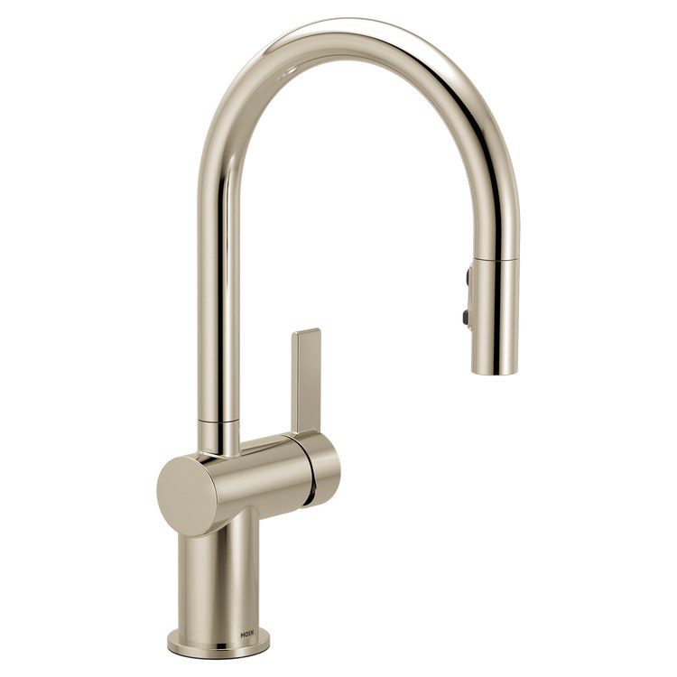 Kitchen Faucet Cia Lever ADA CALGreen Polished Nickel Pull Down High Arc 360 DEG Swivel 1/3 Hole PowerBoost 1.5 Gallons per Minute - Image 1