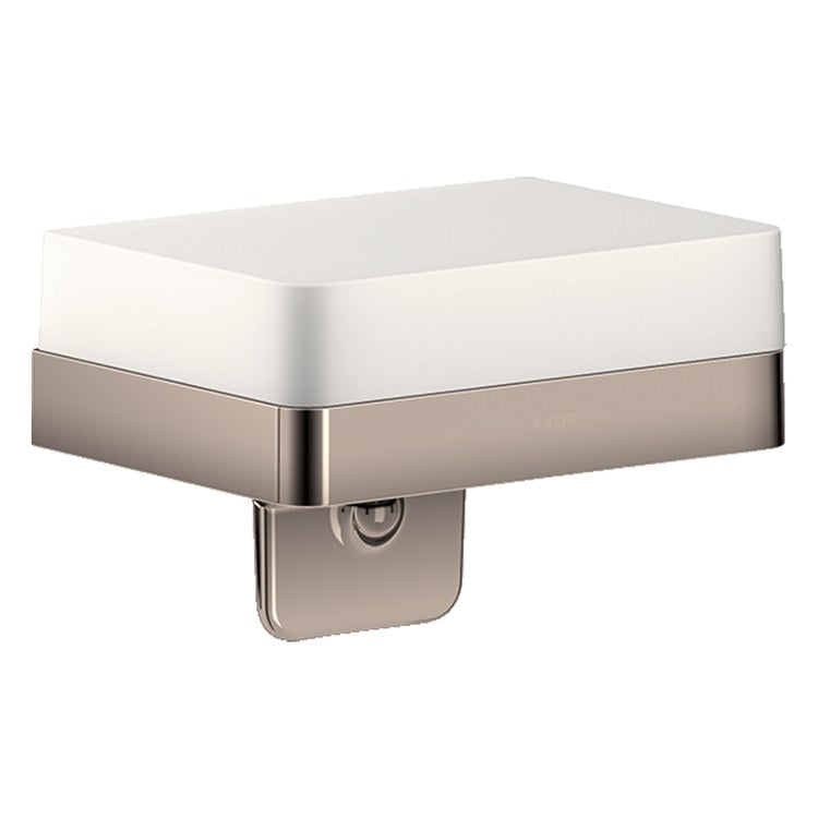 Soap Dispenser Universal SoftSquare Polished Nickel Recessed Wall Mount Glass with Shelf 6 Ounce