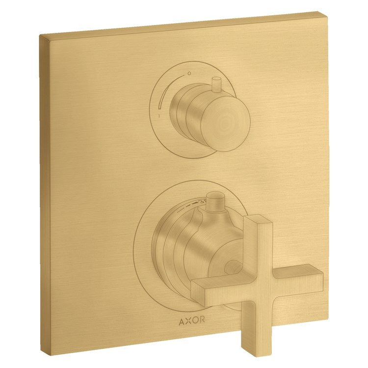 Thermostatic Valve Trim Citterio with Volume Control and Diverter for 2 Function 2 Cross Brushed Gold Optic ADA - Image 1