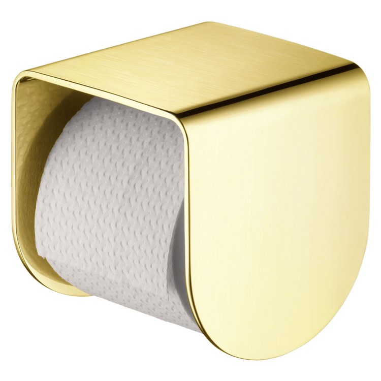 Toilet Paper Holder Universal SoftSquare with Shelf Brushed Gold Optic Brass Wall Mount - Image 1