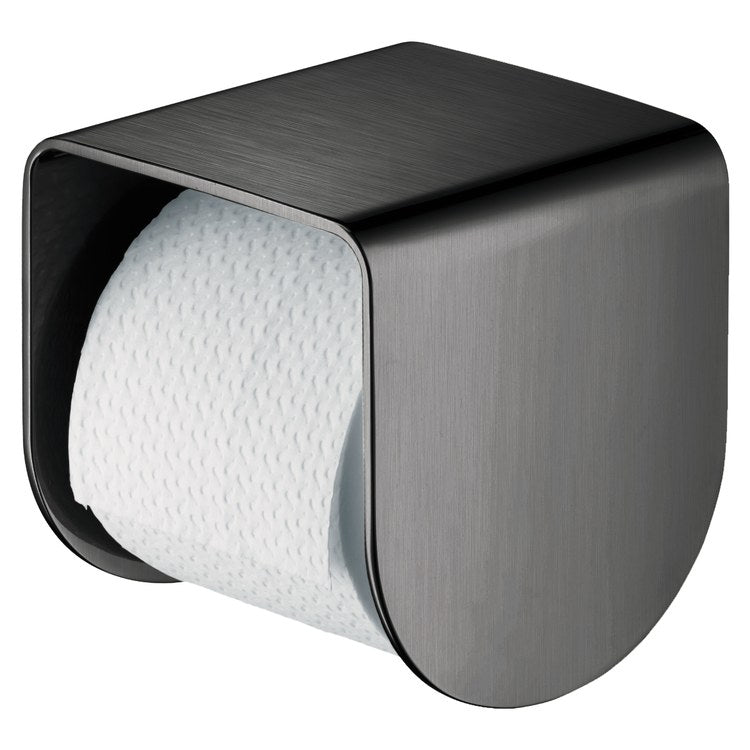 Toilet Paper Holder Universal SoftSquare with Shelf Brushed Black Chrome Brass Wall Mount - Image 1