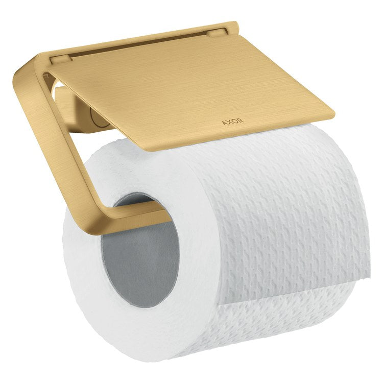 Toilet Paper Holder Universal SoftSquare with Cover Brushed Gold Optic Metal Wall Mount - Image 1