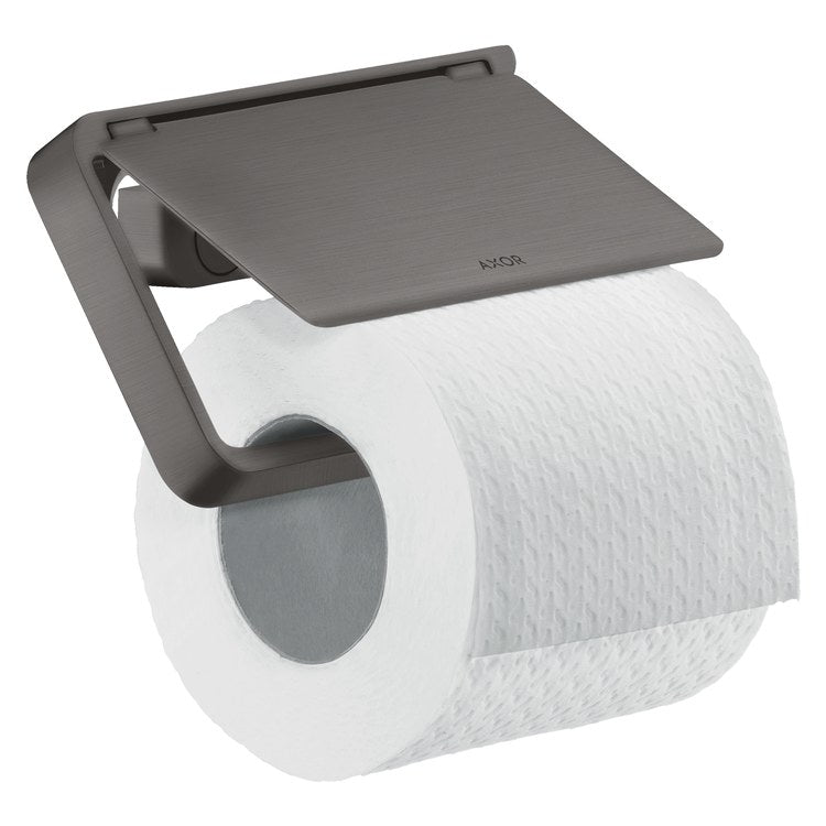 Toilet Paper Holder Universal SoftSquare with Cover Brushed Black Chrome Metal Wall Mount - Image 1