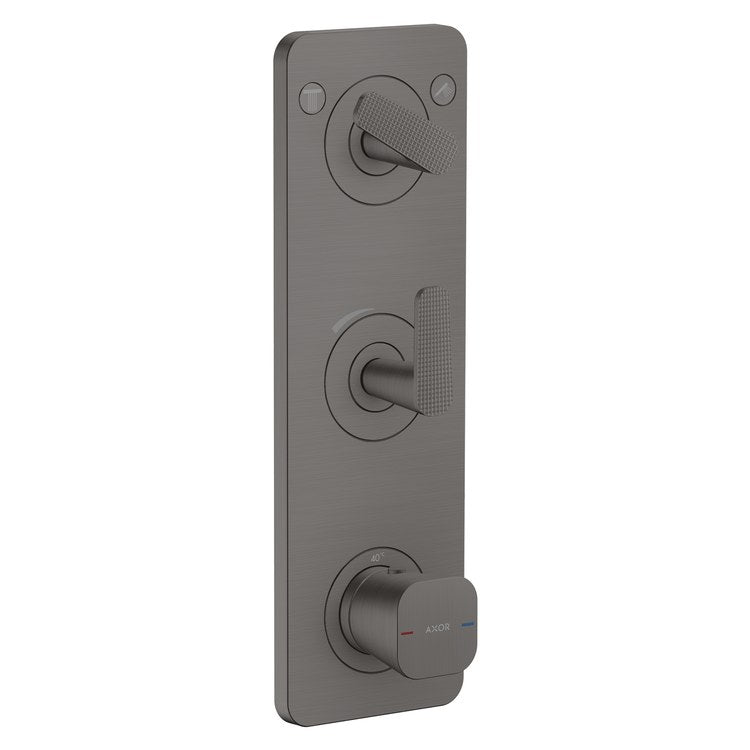 Thermostatic Trim Citterio C with Volume Control and Diverter for 2 Function 3 Lever Cubic Cut Brushed Black Chrome for Rough-In Valve 36708 Not Included