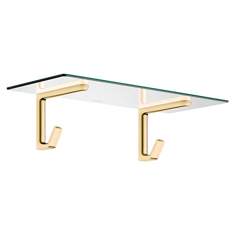 Towel Shelf Universal SoftSquare with Robe Hooks Brushed Gold Optic 24 Inch Glass/Metal - Image 1